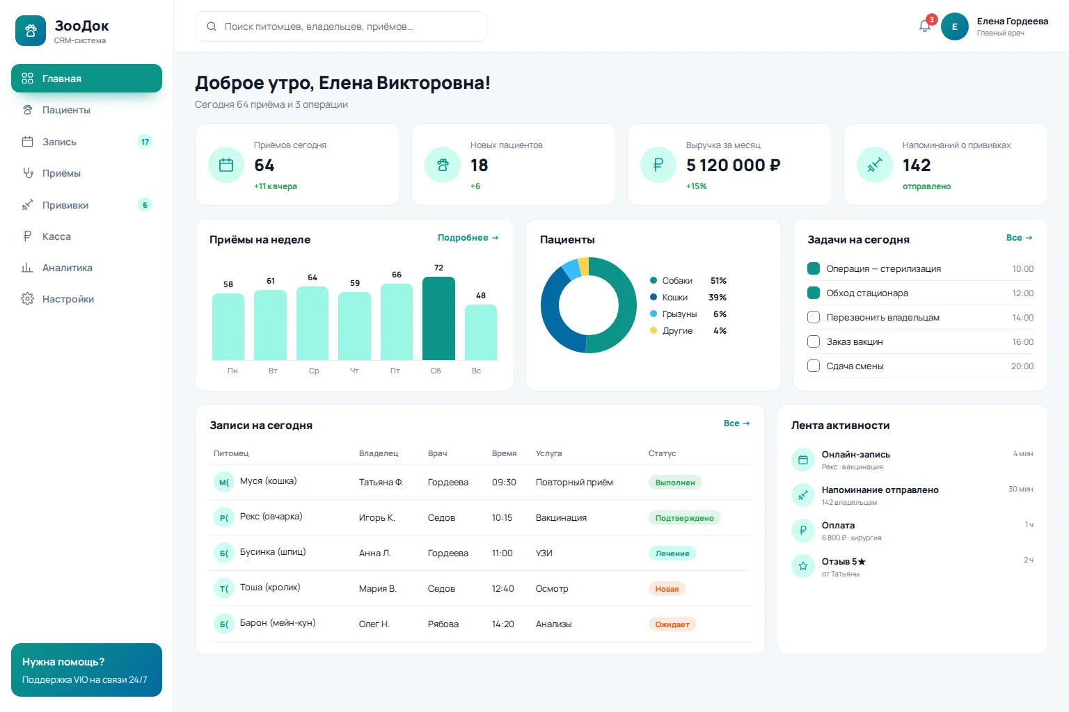 Ветеринарная клиника «ЗооДок» — сайт с записью + CRM — экран 2