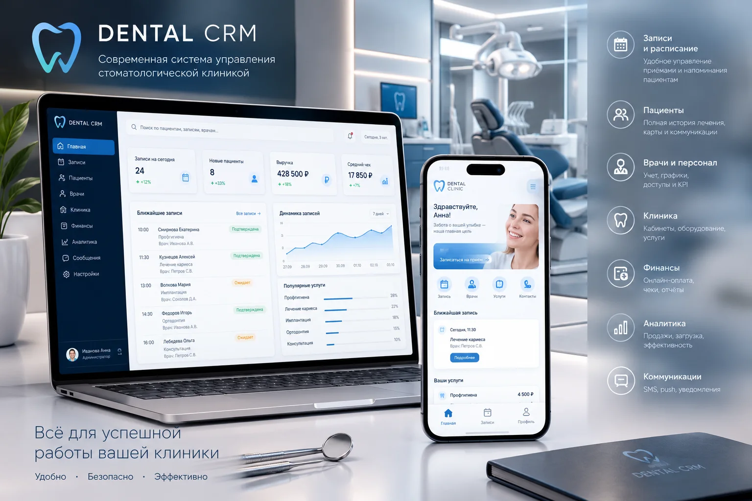 Сайт + CRM система стоматологической клиники